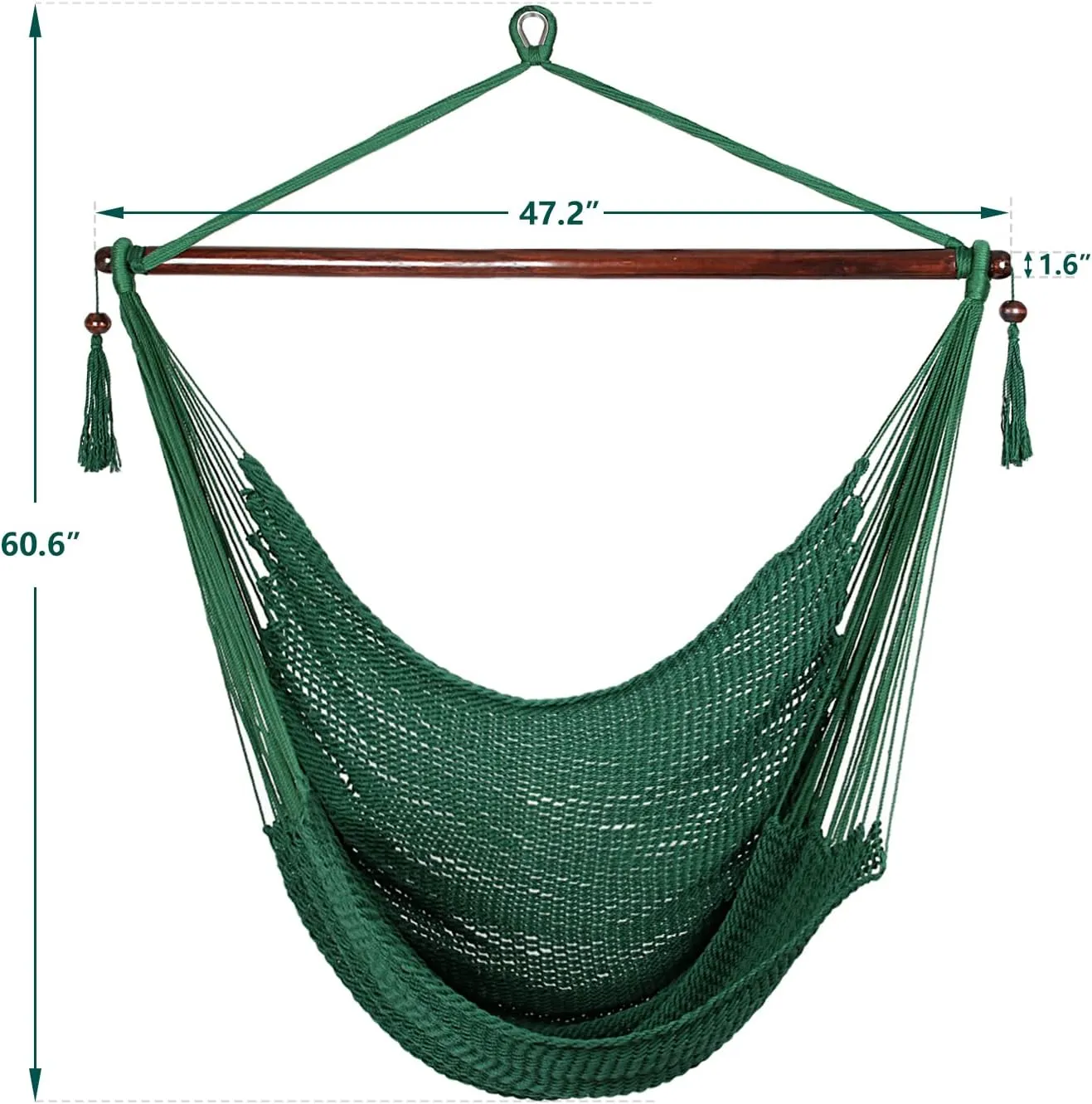 Bathonly Large Hammock Chair with Spreader Bar, Caribbean Hammock Swing Chair, XL Hammock Chair Outdoor Indoor, 330 LBS Weight Capacity, Green