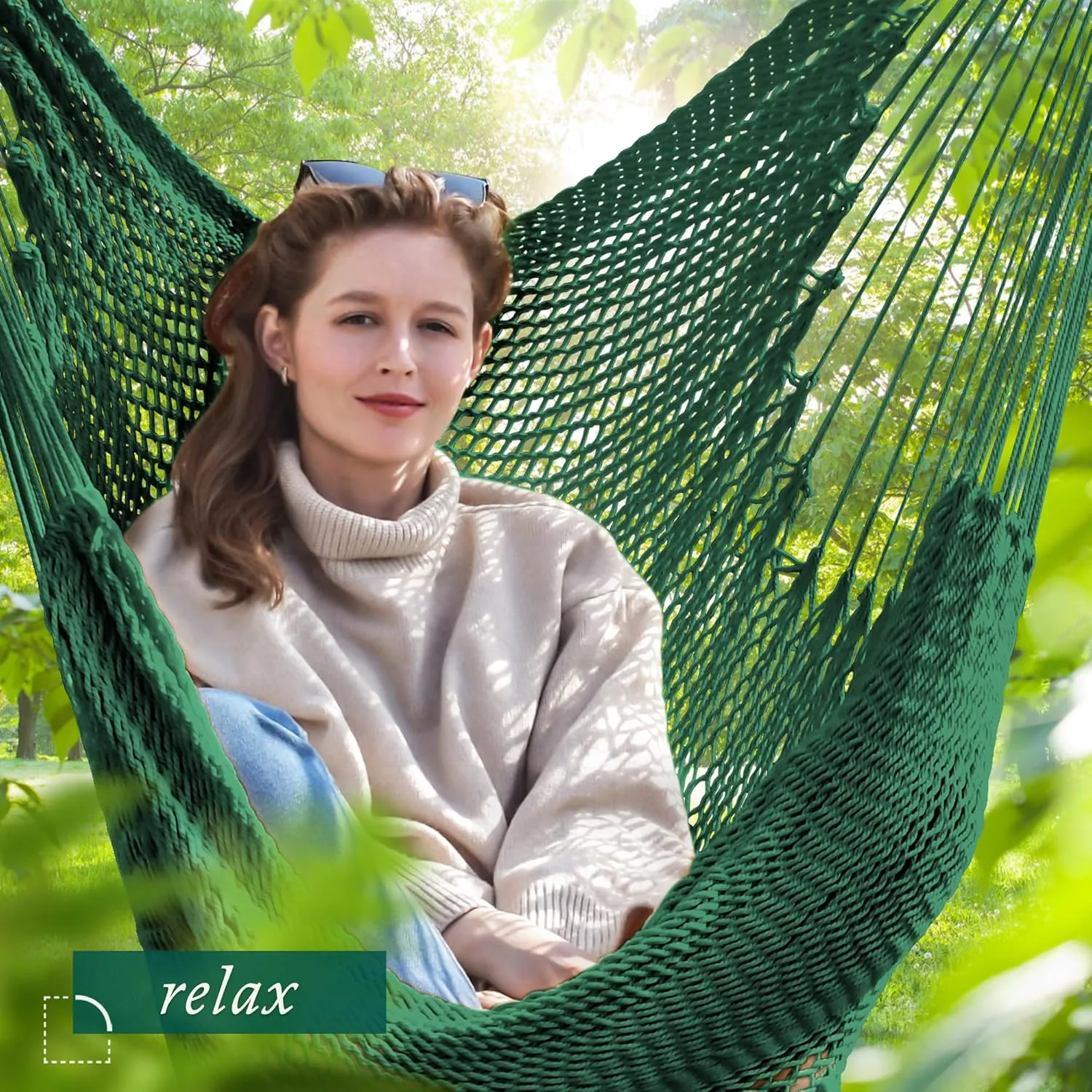 Bathonly Large Hammock Chair with Spreader Bar, Caribbean Hammock Swing Chair, XL Hammock Chair Outdoor Indoor, 330 LBS Weight Capacity, Green