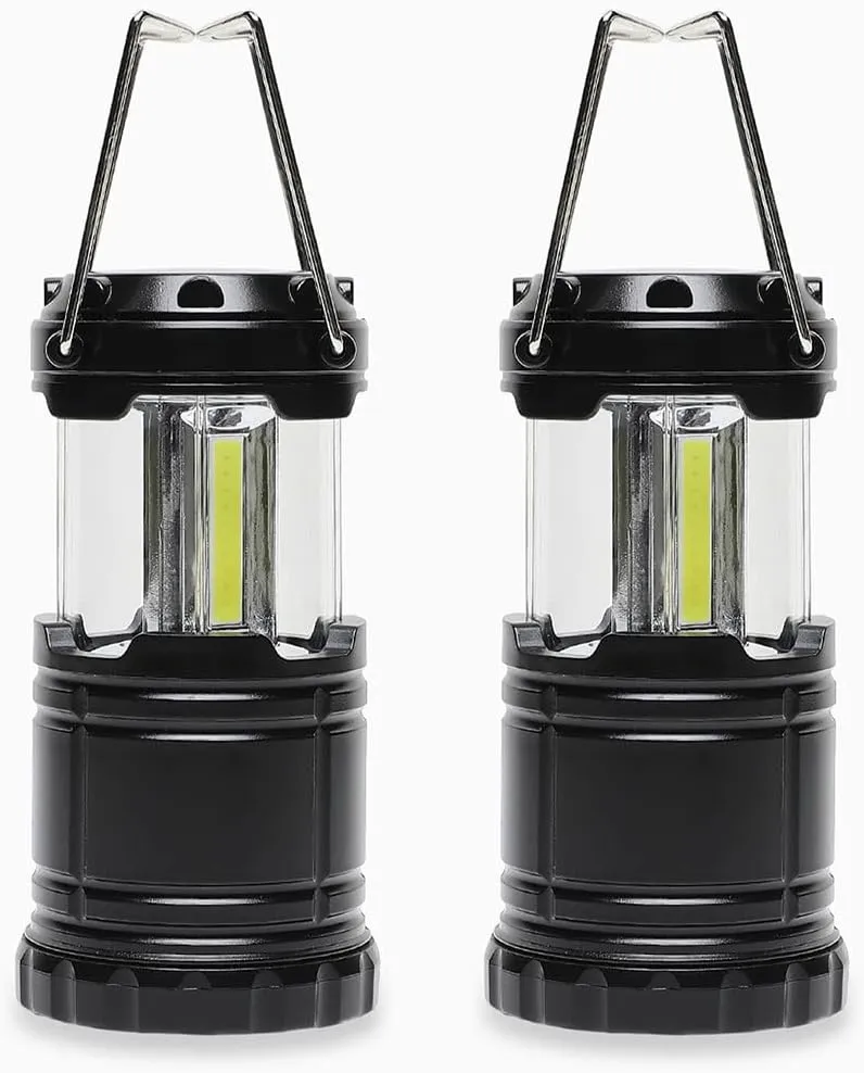 Battery Powered Camping Lantern ( 2 Pack )- Portable COB Hanging Lamp Lights | Waterproof Collapsible Lantern Flashlight for Tent Lights, Power Outages, Hurricane Emergency, Hiking