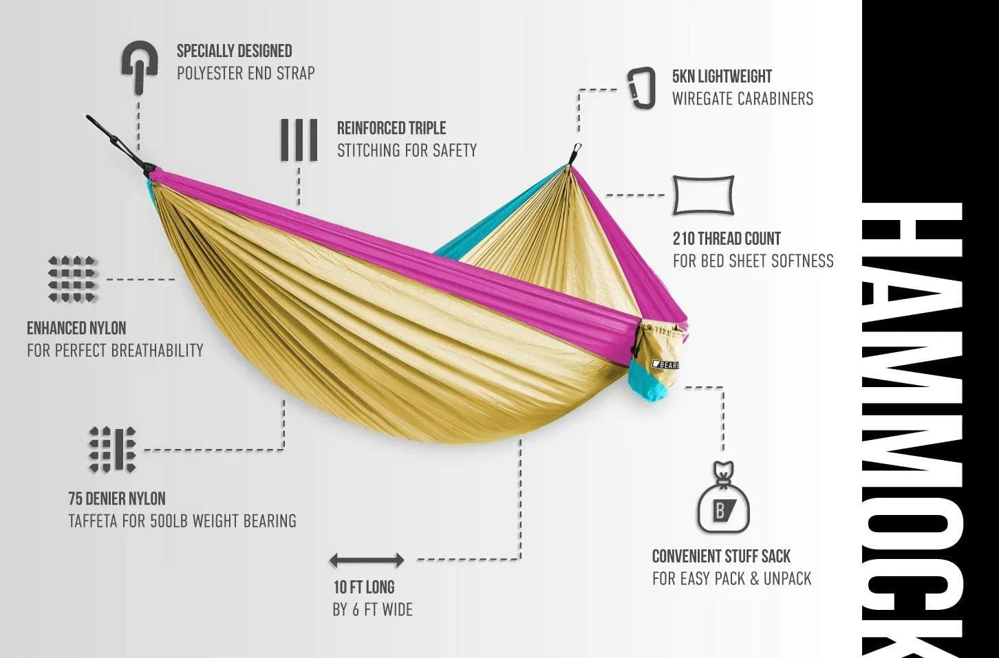 Bear Butt 2 Person Portable Hammock - Backpacking to Camping - Double Hammock for Travel & Outdoor