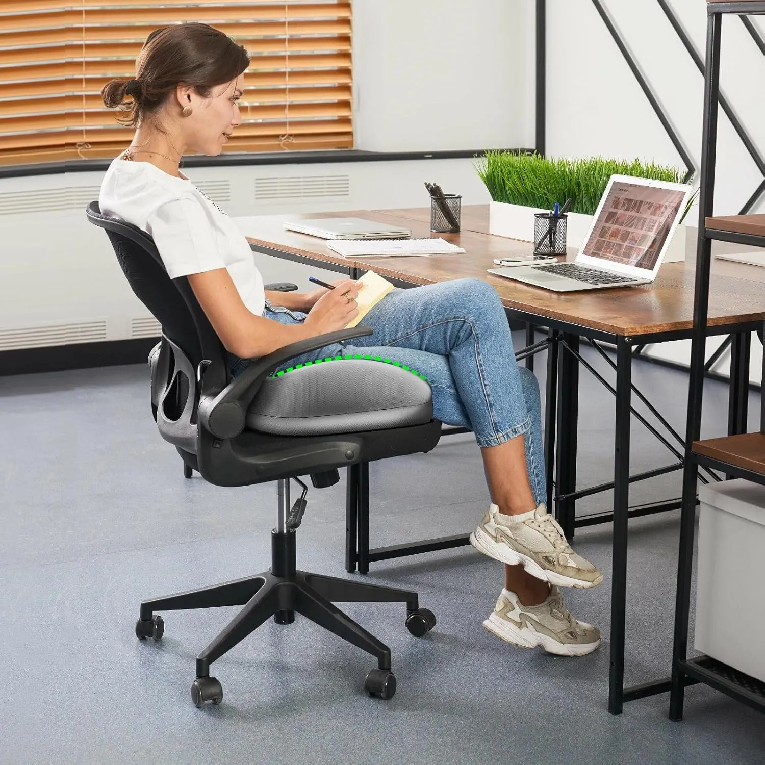 Benazcap Large Seat Cushion for Office Chair Memory Foam Coccyx Pain Relief Cushion Pillow for Back Support Non-Slip Seat Pad for Office Desk, Car Seat, Wheelchair, Sciatica-Grey