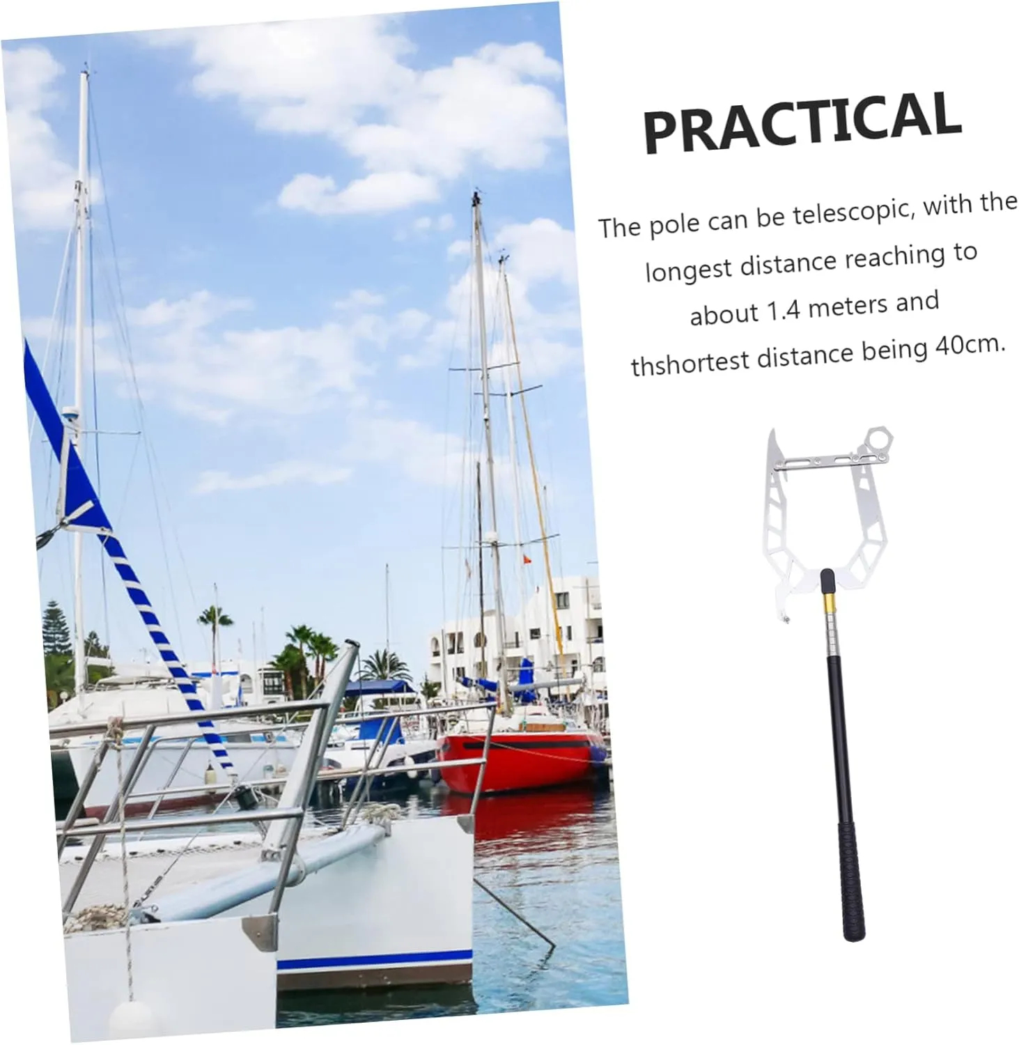 BESPORTBLE 2 Sets Boat Hook Telescoping Pole Telescopic Hook Pole Tie Rope Hook Dock Hook Extension Pole Boat Rope