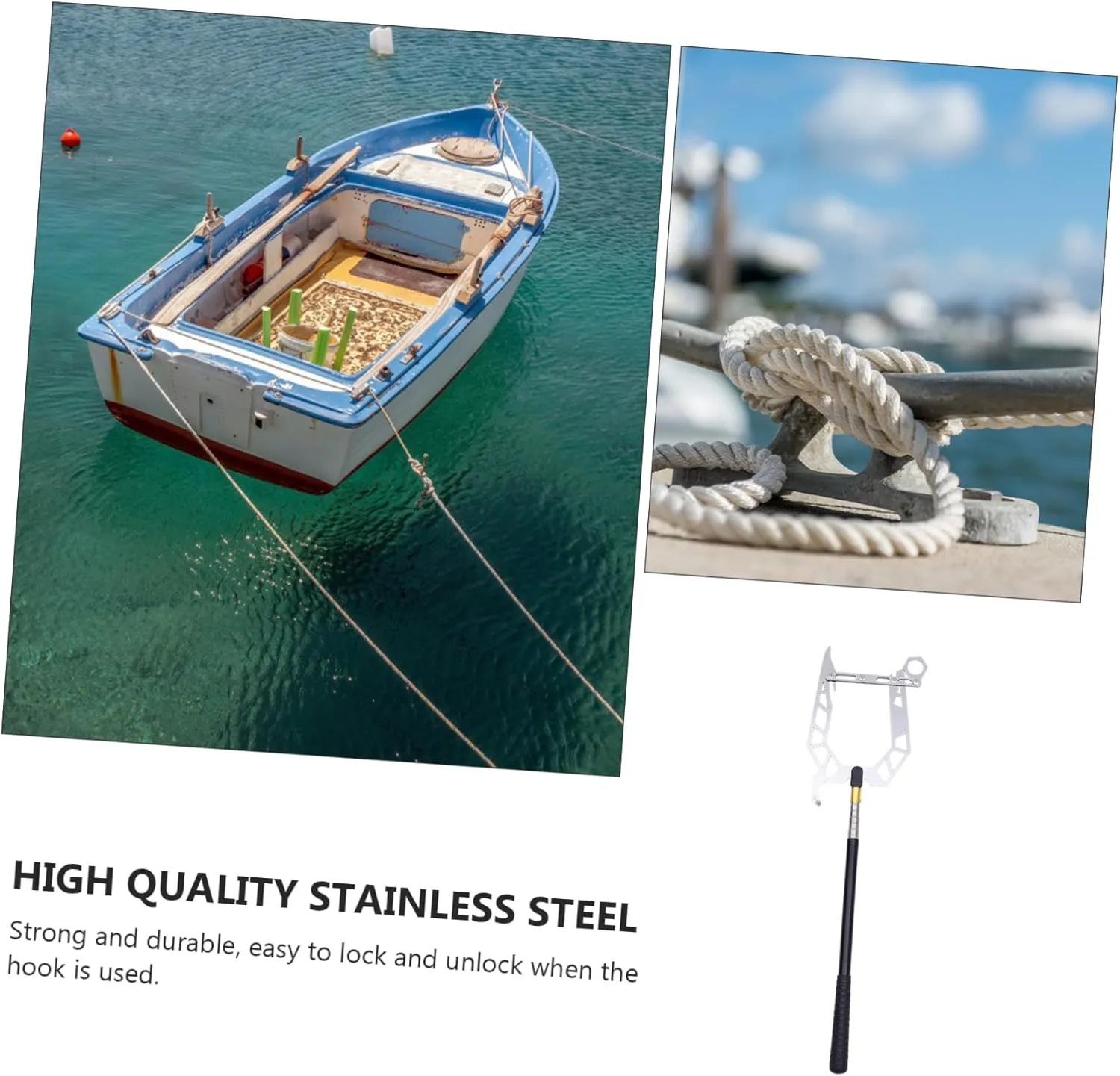 BESPORTBLE 2 Sets Boat Hook Telescoping Pole Telescopic Hook Pole Tie Rope Hook Dock Hook Extension Pole Boat Rope