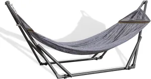 Best Home Fashion Hammock with Collapsible Steel Stand 450 lbs Capacity & Carrying Case, Portable & Adjustable, Perfect for Camping Beach Summer Patio, EZ Daze Foldable Hammock with Stand- Grey