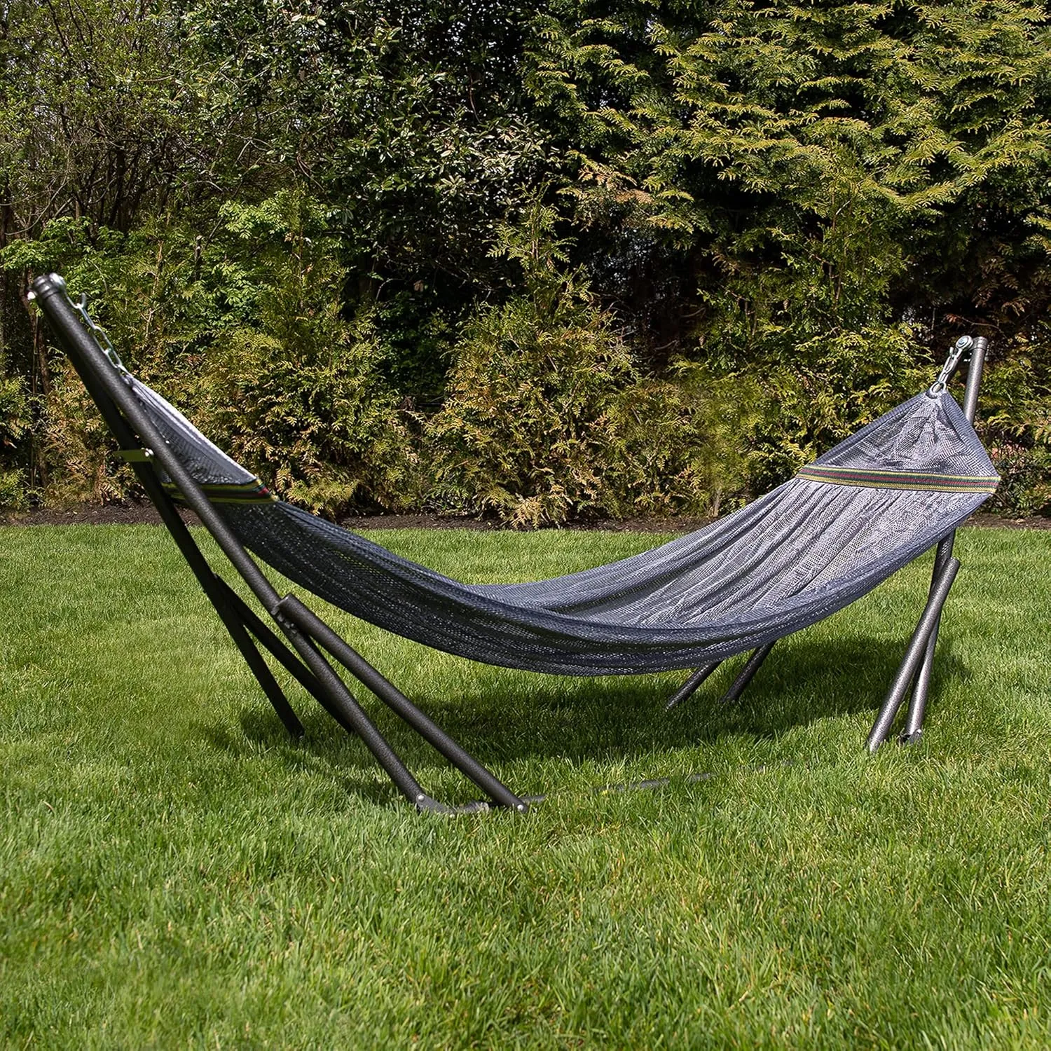 Best Home Fashion Hammock with Collapsible Steel Stand 450 lbs Capacity & Carrying Case, Portable & Adjustable, Perfect for Camping Beach Summer Patio, EZ Daze Foldable Hammock with Stand- Grey