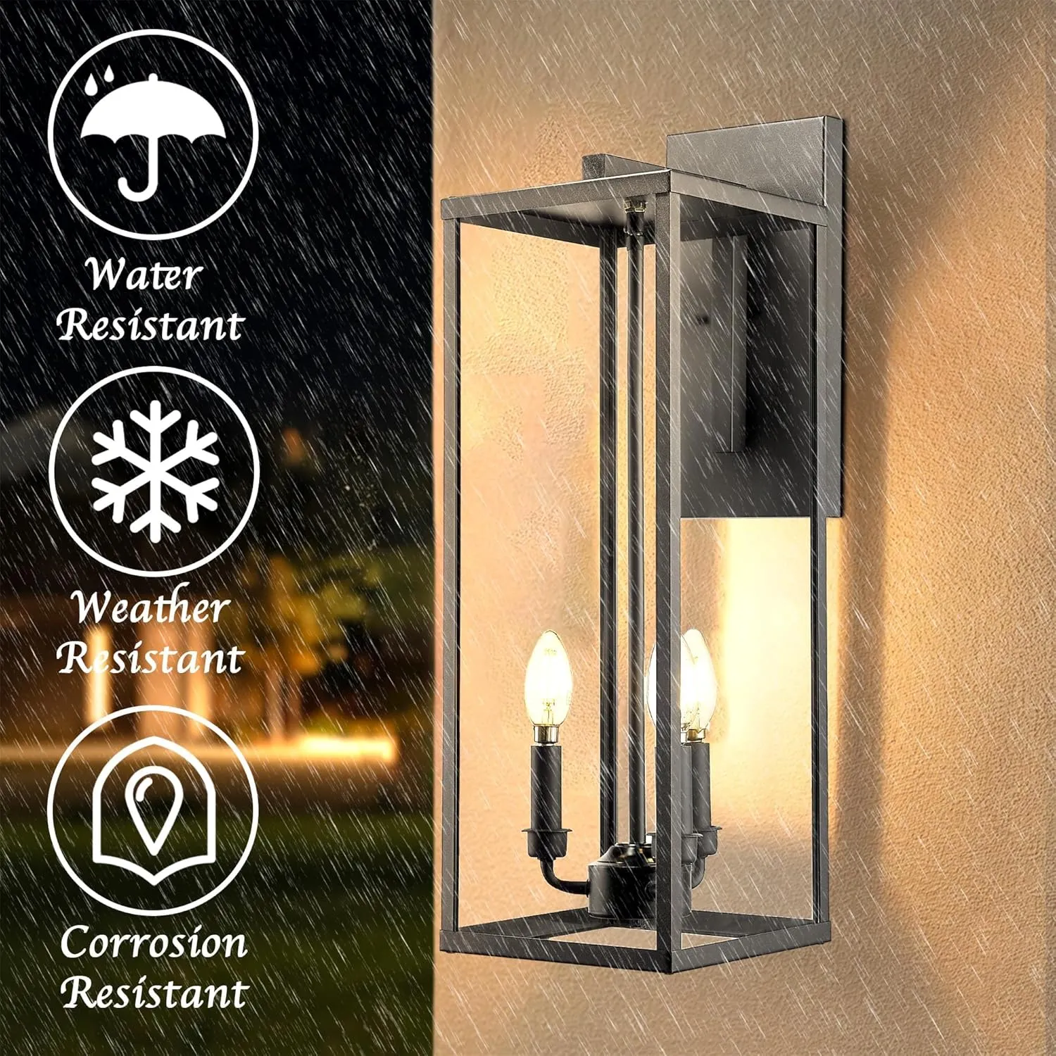 Bestshared Outdoor Wall Lantern, 24 Inch Tall Large Wall Sconce Clear Glass, Anti-Rust Modern Black Outside Lantern Lamp for House Front Porch Doorway Patio (Black, 24"-1 Pack)