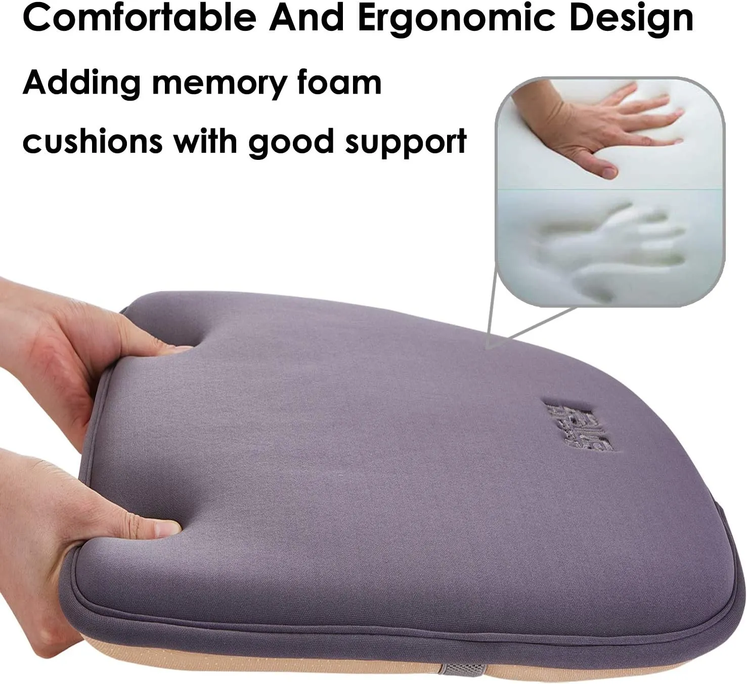 Big Hippo Chair Pads, Memory Foam, Seat Cushion Non Slip Rubber Back Thicken Chair Padding with Elastic Bands for Home Office Outdoor Seats (Gray-1pc)