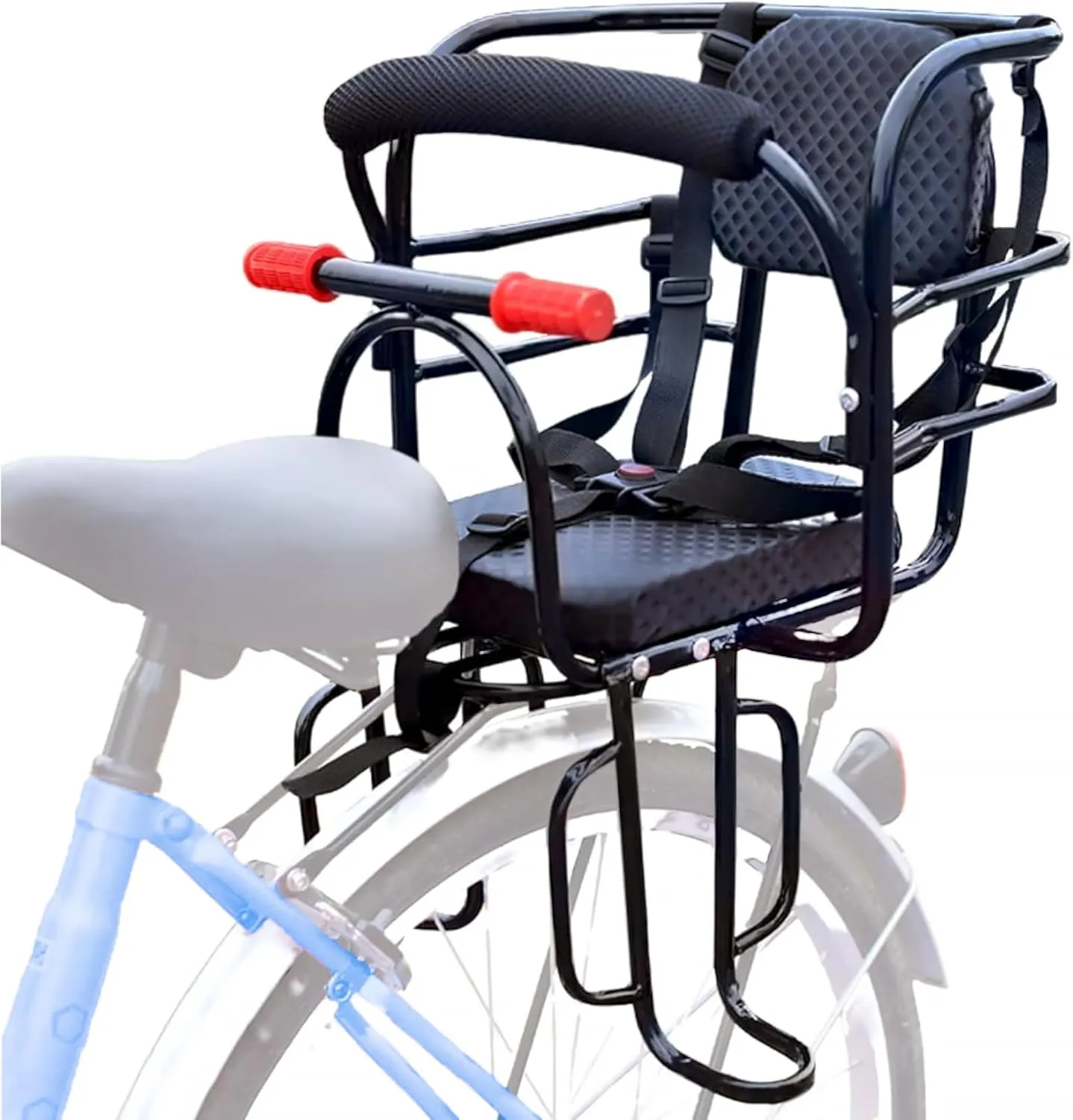 Bike Child Seat, Bike Kids Seat with Cushion Backrest Armrest and ​Fence Guadrail, Electric Bike Child Seat for 2-6 Years Old, High Seat Cushion Backrest Mountain More Safety (Back-seat)