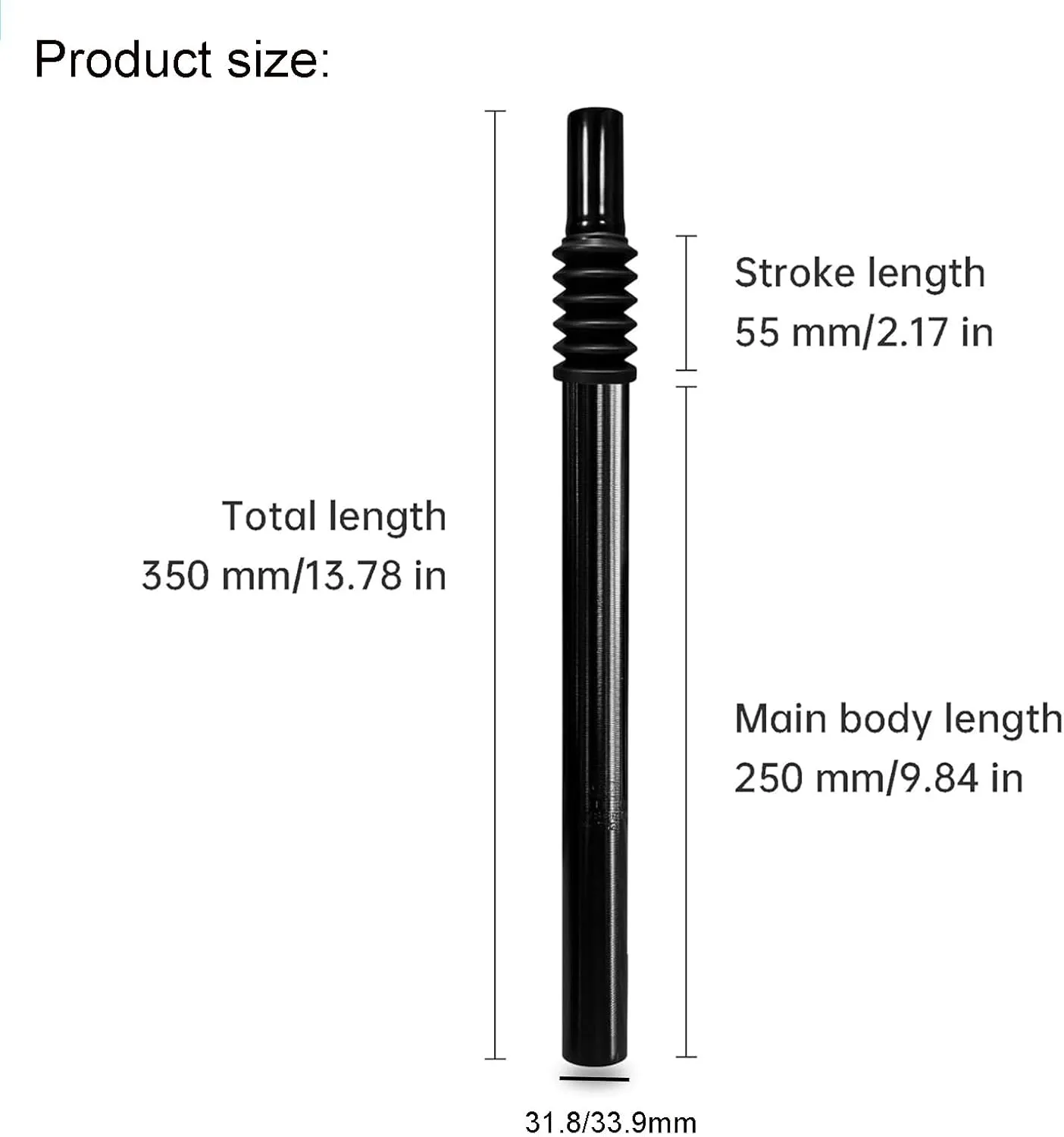 Bike Seat Post 31.8/33.9×350mm Shock Absorbing Bicycle Seat Post, Bike Seat Pole Replacement, for City Bike, Mountain Bike, Road Bike