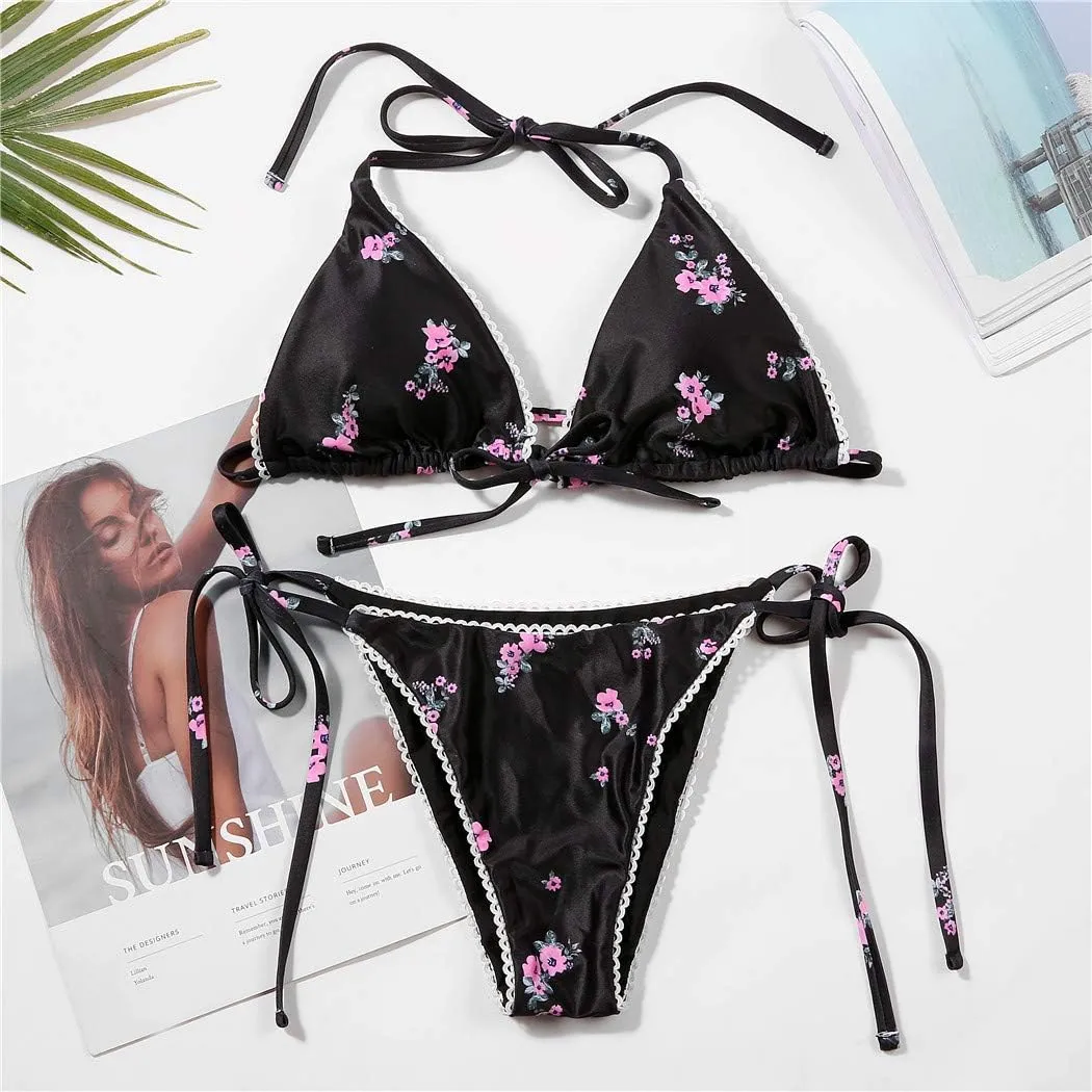 Bikinis Swimsuit Set for Women Swimwear Triangle Bathing Suit Tie String Thong