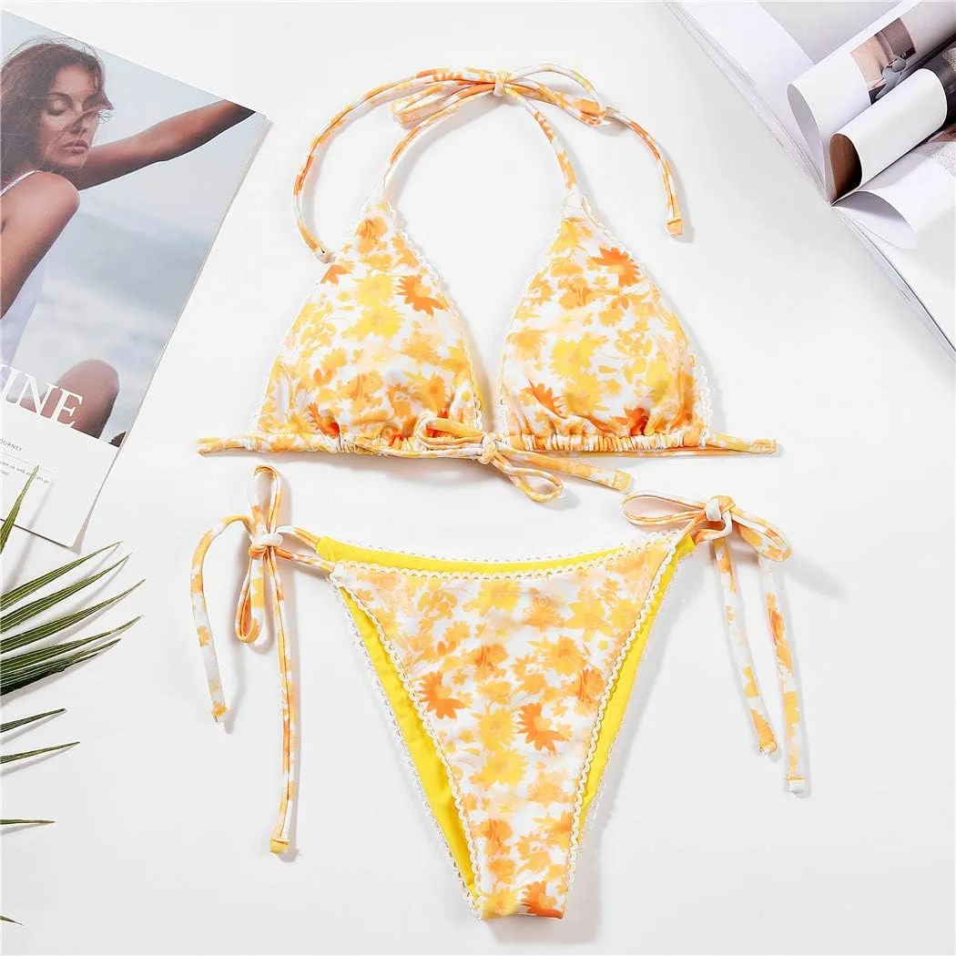 Bikinis Swimsuit Set for Women Swimwear Triangle Bathing Suit Tie String Thong