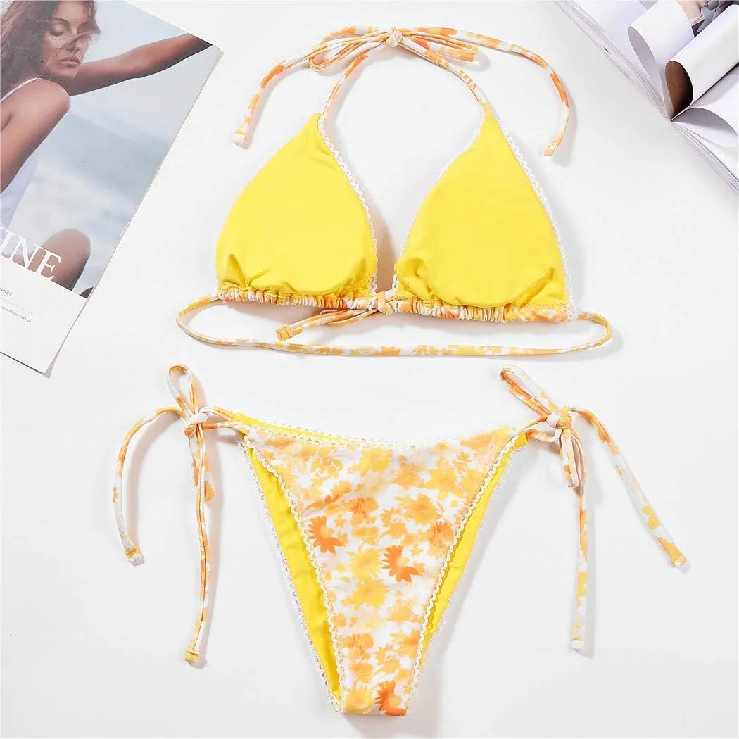 Bikinis Swimsuit Set for Women Swimwear Triangle Bathing Suit Tie String Thong