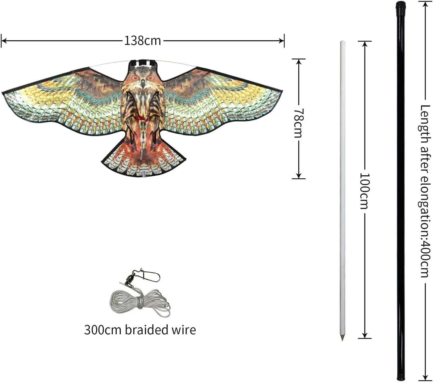 Birds Scaring Hawk Flying Kite with Pole Professional Pigeon Scarer