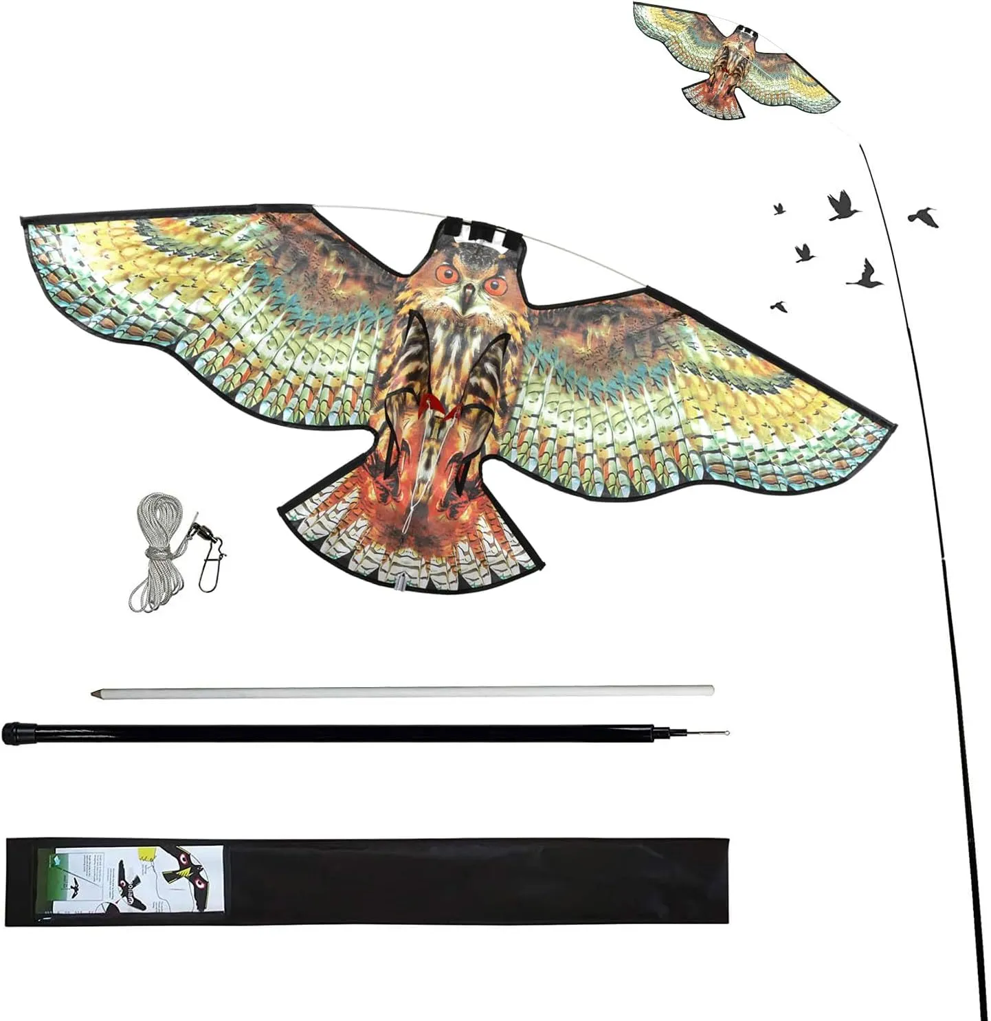 Birds Scaring Hawk Flying Kite with Pole Professional Pigeon Scarer