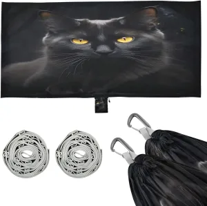 Black Cat Pattern Camping Hammock, 330 lbs with 2 Tree Straps, Carry Bag, Single Portable Hammock for Outdoor/Indoor, Hiking, Beach, Backpacking, Travel