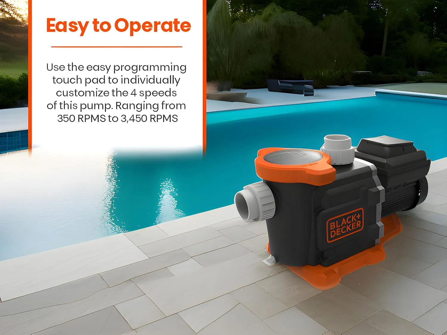 BLACK DECKER Variable Speed Pool Pump Inground with Filter Basket and Easy Programmable Touch Pad Interface, 3 HP