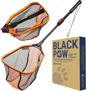 Black Paw Floating Fishing Net - Telescopic, Foldable, Rubber Coated Landing Net with Neoprene Foam Edging, Aerospace-Grade Aluminum, Easy Catch & Release of Fly, Salmon, Bass