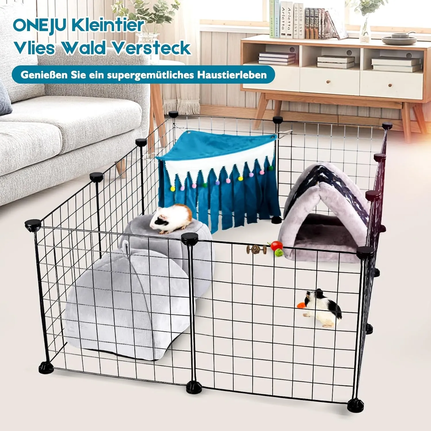 Blue - Pigs, Customizable Hideout - Rabbits Guinea Cage Cost-efficient Pig Chinchillas, Metal Hamsters, Bunnies, without Accessory Fences for Guinea