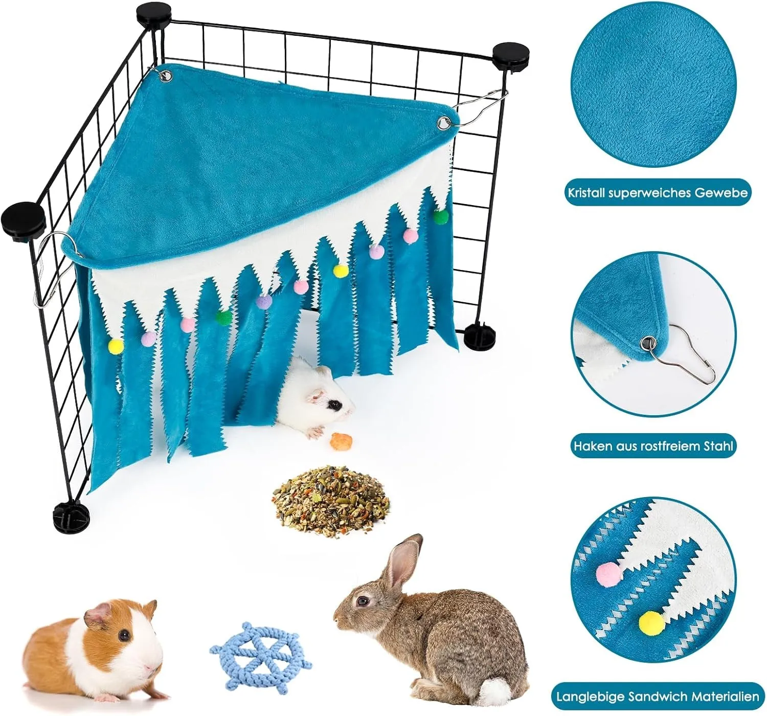Blue - Pigs, Customizable Hideout - Rabbits Guinea Cage Cost-efficient Pig Chinchillas, Metal Hamsters, Bunnies, without Accessory Fences for Guinea