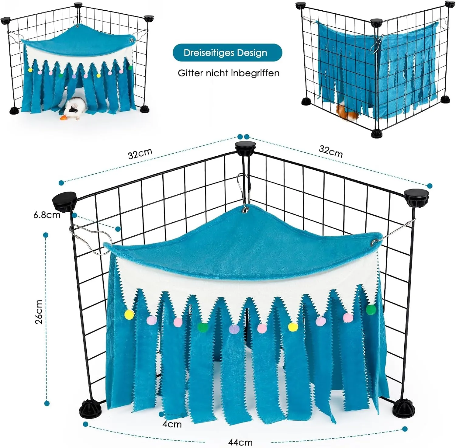 Blue - Pigs, Customizable Hideout - Rabbits Guinea Cage Cost-efficient Pig Chinchillas, Metal Hamsters, Bunnies, without Accessory Fences for Guinea