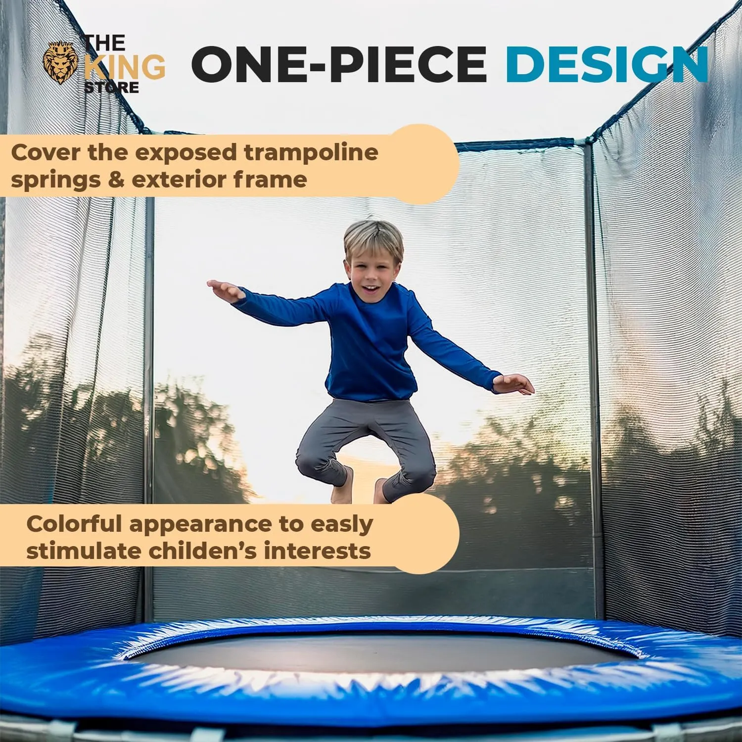 Blue Trampoline Round Pad Replacement Fits 8ft to 16ft Frame, Waterproof and Tear-Resistant, Trampoline Safety Spring Pad Cover, No Hole for Pole