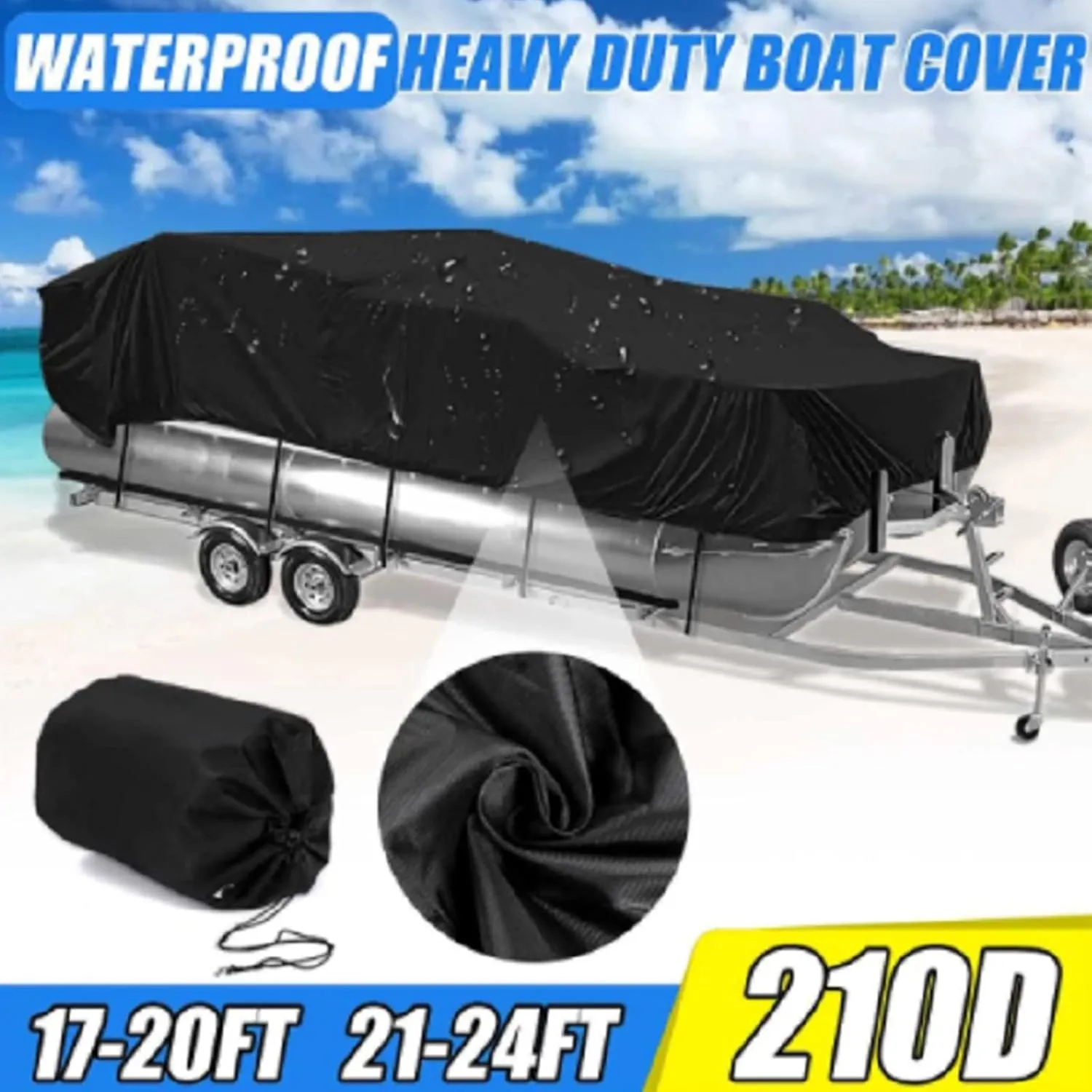 Boat Cover Heavy-Duty Marine Water Sun Proof UV Protection Mooring Cover Adjustable Storage Cover Boat Accessories Fits Square Boats,L(Length750cm)