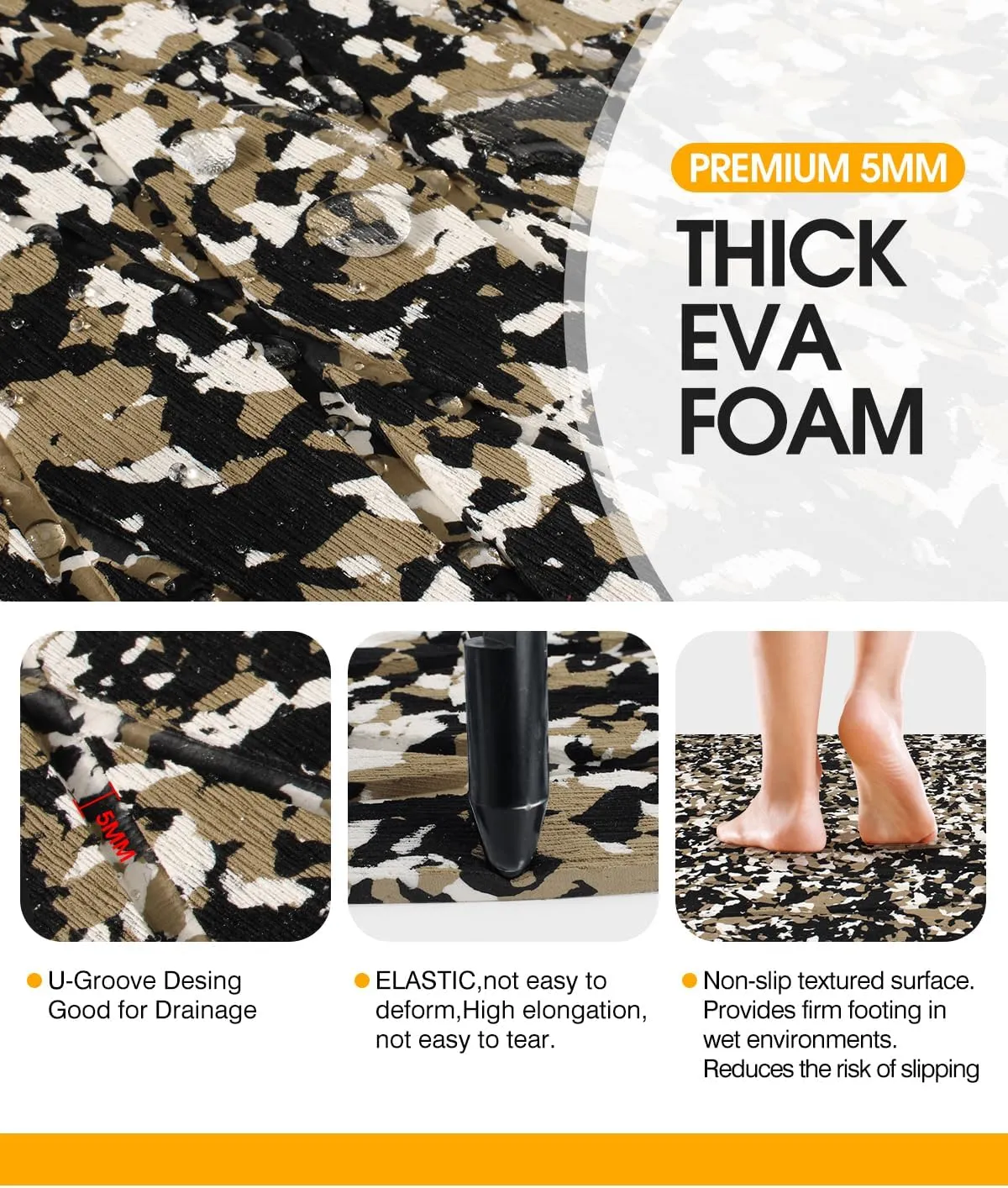 Boat Flooring EVA Foam Boat Decking Sheet Self Adhesive Marine Flooring Non-Slip Boat Mat Foam Deck Flooring Carpet Mat Rolls for Kayak Yacht RV Motorboat Surfboard, Camo 94.5"x31.5"