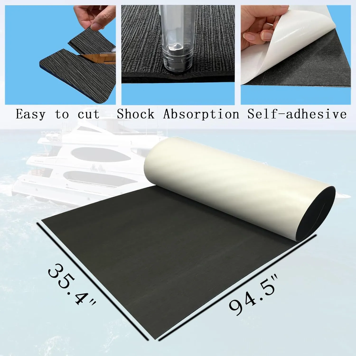 Boat Flooring Mat EVA Foam Boat Decking Marine Carpet Faux Teak Sea Decking Sheet Non-Slip Self-Adhesive Flooring Material for Boats Pontoon Yacht Surfboard Swim Platform RV Floor 94" x 35"