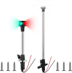 Boat Light Bow and Stern Set Include Bow Light Boat Navigation Light, Stern Light Boat Anchor Light and 2 Pcs 2 Pin Plug in Base (12 In, 24 In), Marine LED Lights for Pontoon and Boat