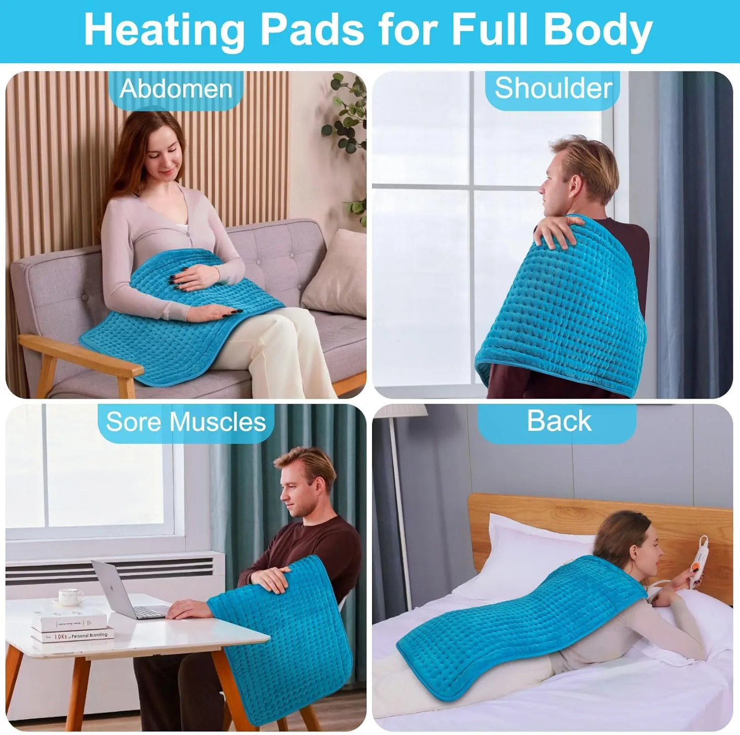 Boileau Electric Heating Pad for Back Pain and Period Cramps Relief, 17"x33" Extra Large XXXL FSA HSA Eligible, 3 Heating Levels Heat Pad with 2-Hour Auto Shut Off, Gifts for Women and Mom, Blue