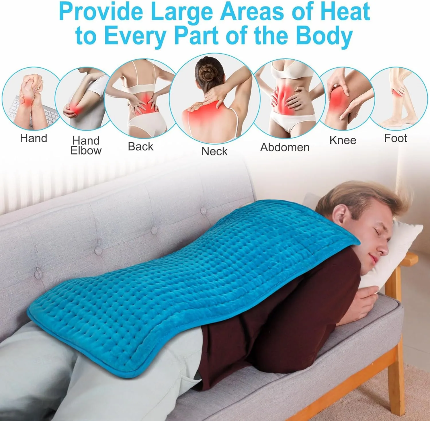 Boileau Electric Heating Pad for Back Pain and Period Cramps Relief, 17"x33" Extra Large XXXL FSA HSA Eligible, 3 Heating Levels Heat Pad with 2-Hour Auto Shut Off, Gifts for Women and Mom, Blue