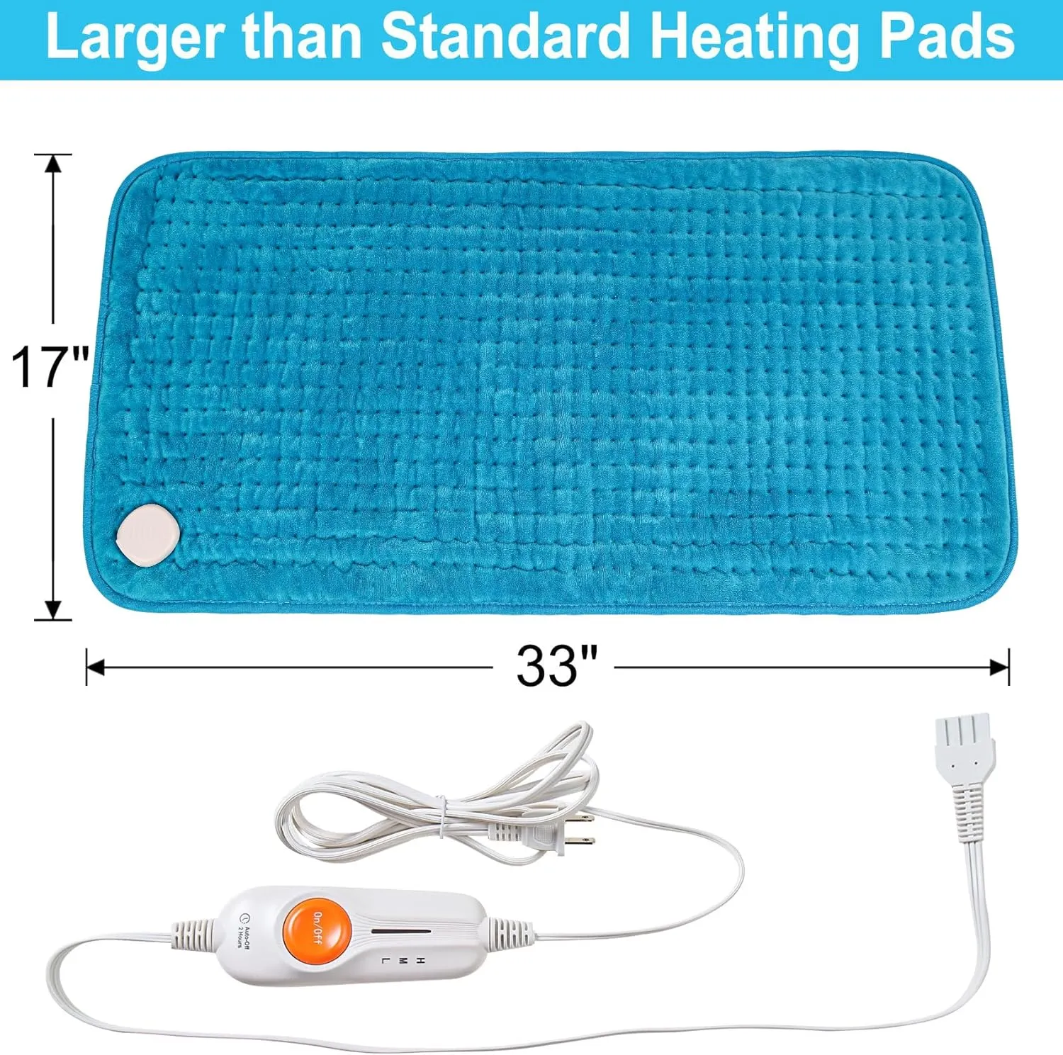 Boileau Electric Heating Pad for Back Pain and Period Cramps Relief, 17"x33" Extra Large XXXL FSA HSA Eligible, 3 Heating Levels Heat Pad with 2-Hour Auto Shut Off, Gifts for Women and Mom, Blue