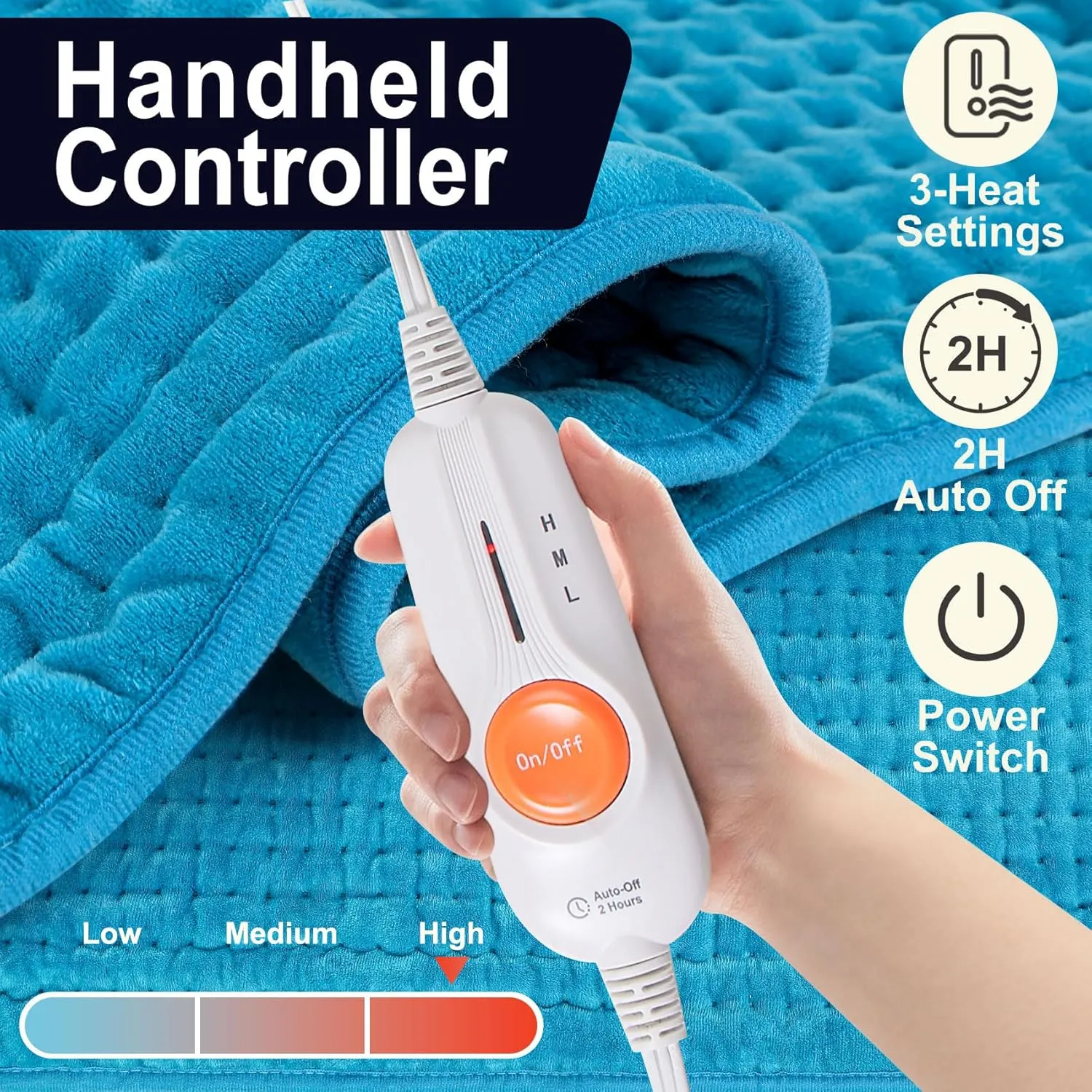 Boileau Electric Heating Pad for Back Pain and Period Cramps Relief, 17"x33" Extra Large XXXL FSA HSA Eligible, 3 Heating Levels Heat Pad with 2-Hour Auto Shut Off, Gifts for Women and Mom, Blue