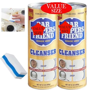 Bools BKF Powder Cleanser & Polish 21 Oz Value Size (Pack of 2) - with 1 Magic Sponge Eraser