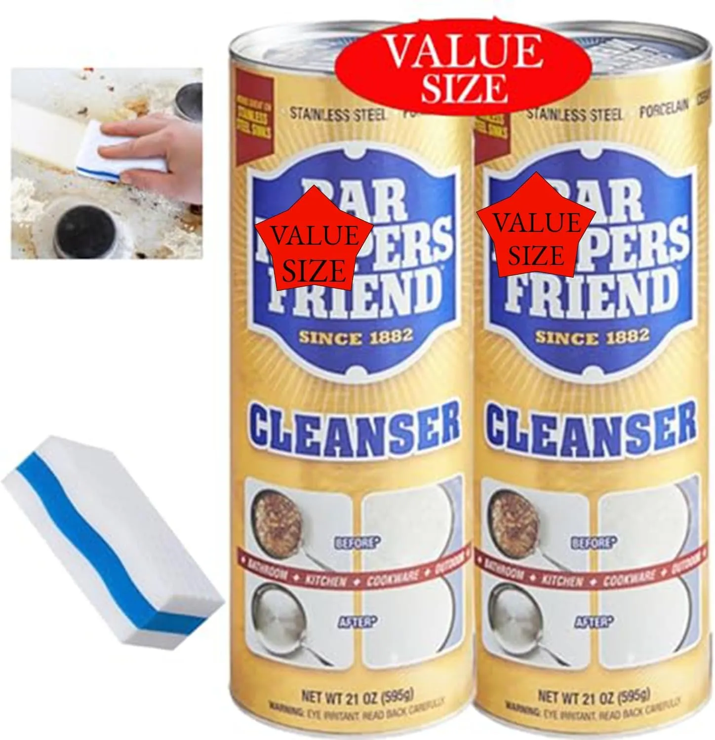 Bools BKF Powder Cleanser & Polish 21 Oz Value Size (Pack of 2) - with 1 Magic Sponge Eraser