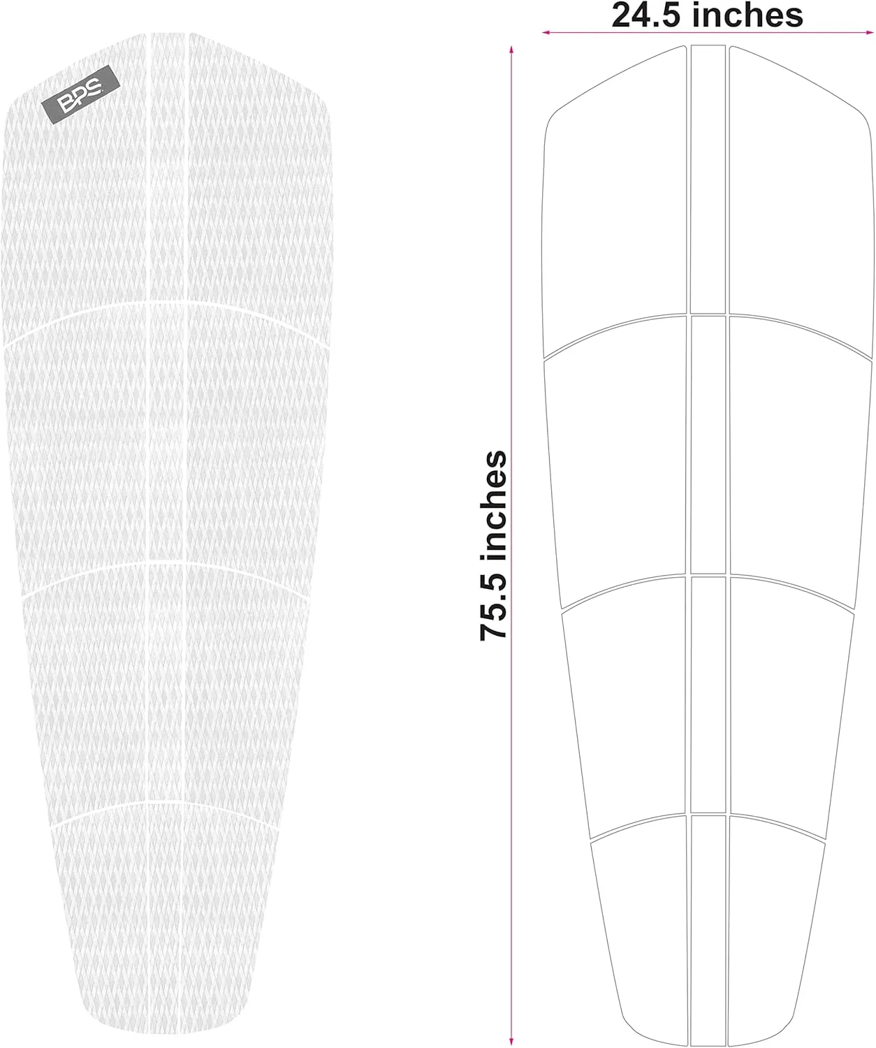 BPS 12 Piece 8 Piece Premium EVA Foam Surfboard Traction Pad Non-Slip Trimmable Deck Sheet 3M Adhesive for Longboard SUP Paddleboard Surfboard White, Black, Grey