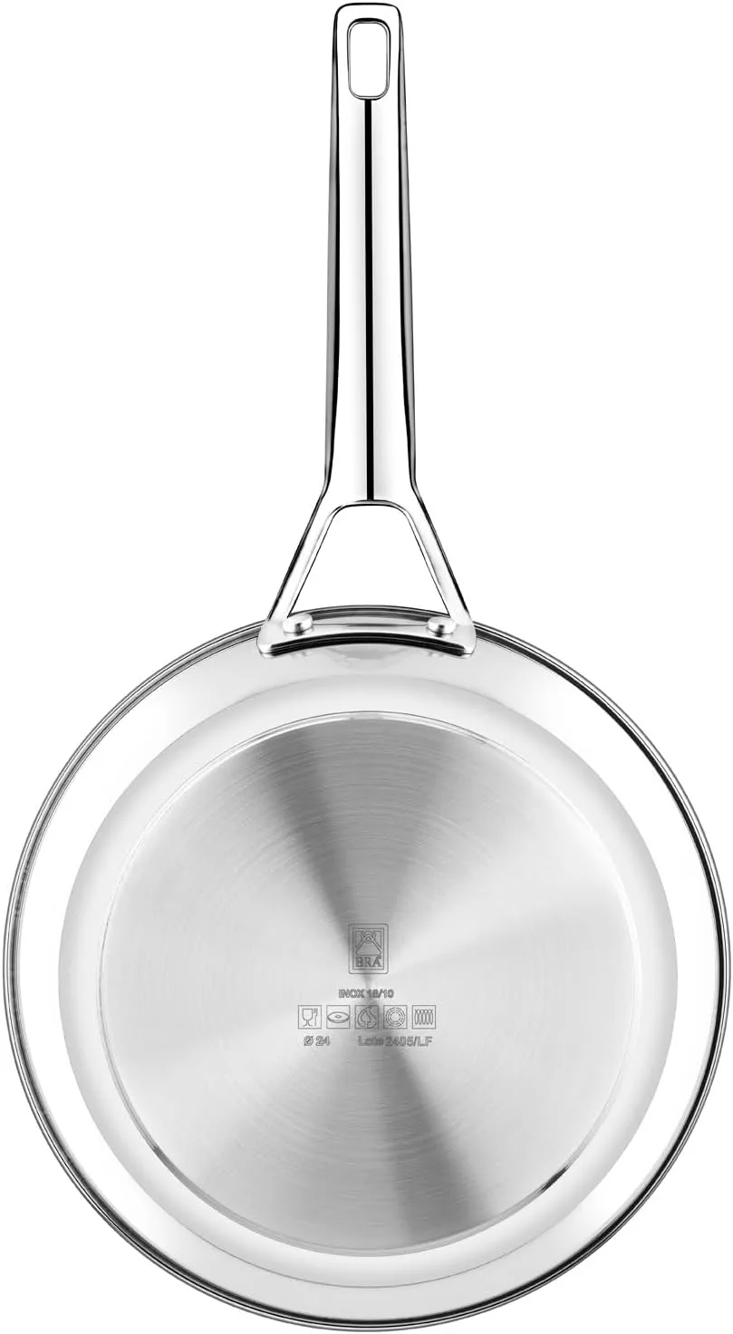 BRA COOKWARE Signature Deep Frying Pan | 8 inches Professional High Skillet | Stainless Steel Deep Frying Pan | All Stovetop Compatible | PFOA Free | w/o Non-Stick Coating | Polished Finish
