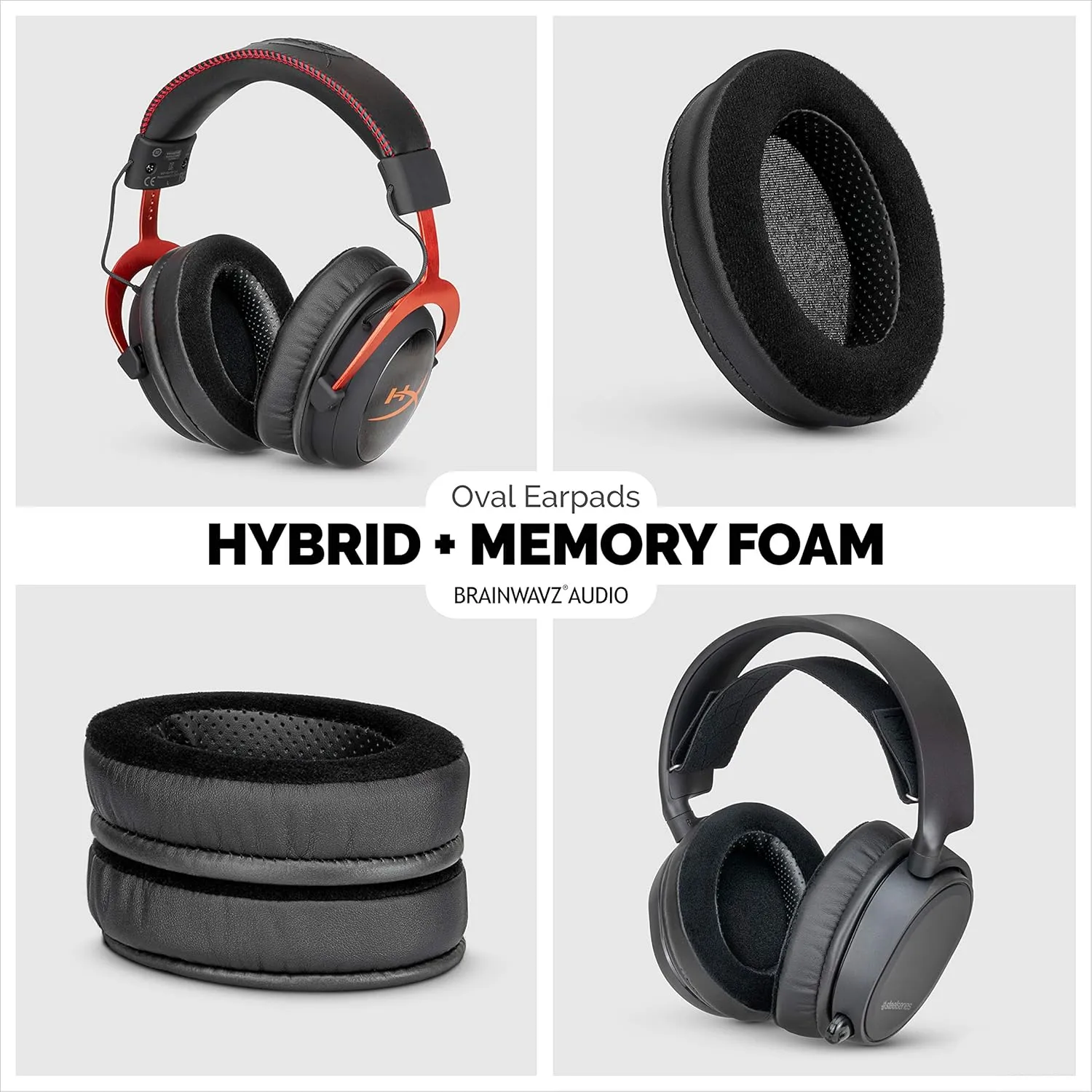 Brainwavz Hybrid Memory Foam Earpad - Black PU/Velour - Suitable for Large Over The Ear Headphones - AKG, HifiMan, ATH, Philips, Fostex