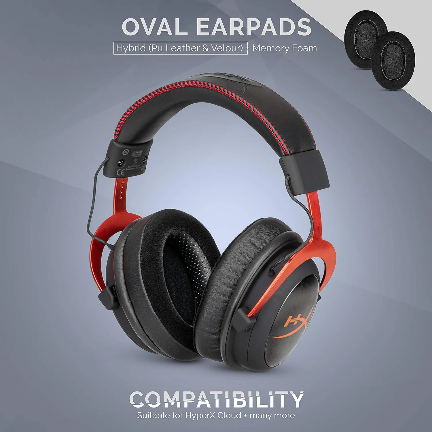 Brainwavz Hybrid Memory Foam Earpad - Black PU/Velour - Suitable for Large Over The Ear Headphones - AKG, HifiMan, ATH, Philips, Fostex