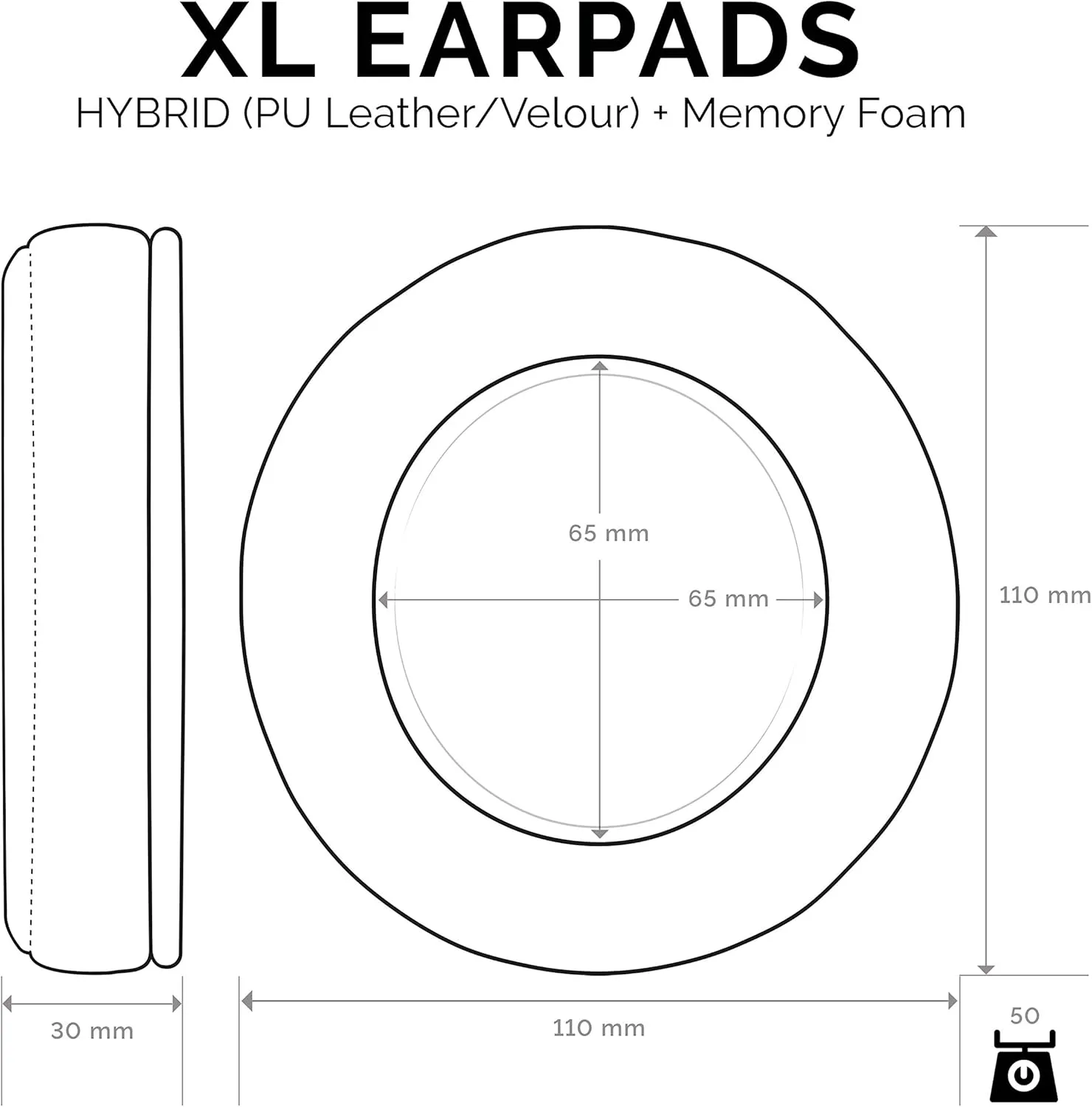 Brainwavz XL Hybrid Memory Foam Earpads for AKG 701 & Many Other Large Over The Ear Headphones - Sennheiser, JBL, Bayerdynamic, HifiMan, ATH, Philips, Fostex, Sony Ear Pads