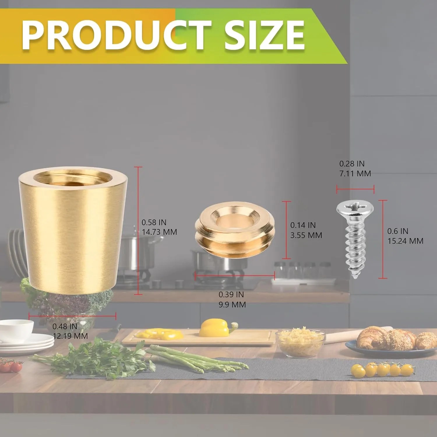 Brass Cutting Board Feet, Walnut Wood Cutting Board Feet, Polished and Anti Skid Pad with Stainless Steel Screws & Brass Washers-Ideal for Kitchen Appliances（Cone-Shaped）