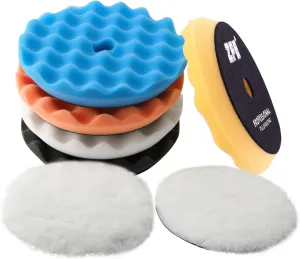 Buffing Polishing Pads, ZFE 7Pcs 6"(150mm) Waffle Foam Buffing Pads Polishing Pads Wool Pad Kit for 6Inch Backing Plate RO/DA/GA Car Polisher Boat Compounding, Polishing and Waxing