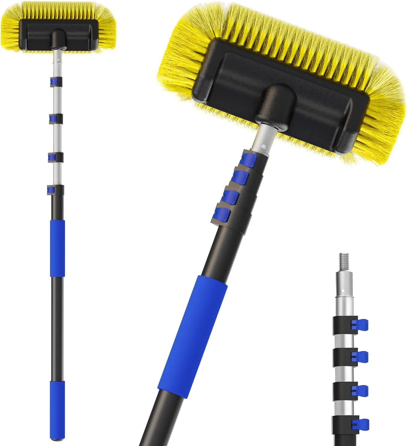 Buyplus 26FT Reach Car Wash Brush with Long Handle, 12-Inch Soft Bristle Head, Truck Wash Brush with 5-20FT Telescoping Pole, Car Washing Brush for Cleaning Car, SUV, RV, Boats, Solar Panels Blue