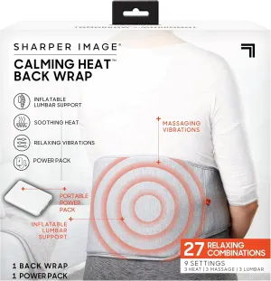 Calming Heat Back Wrap by Sharper Image- Cordless Electric Back Heating Pad, Inflatable Lumbar, Soothing Heat & Vibrations- 9 Settings 3 Heat, 3 Vibration, 3 Lumbar Includes Portable Power Pack
