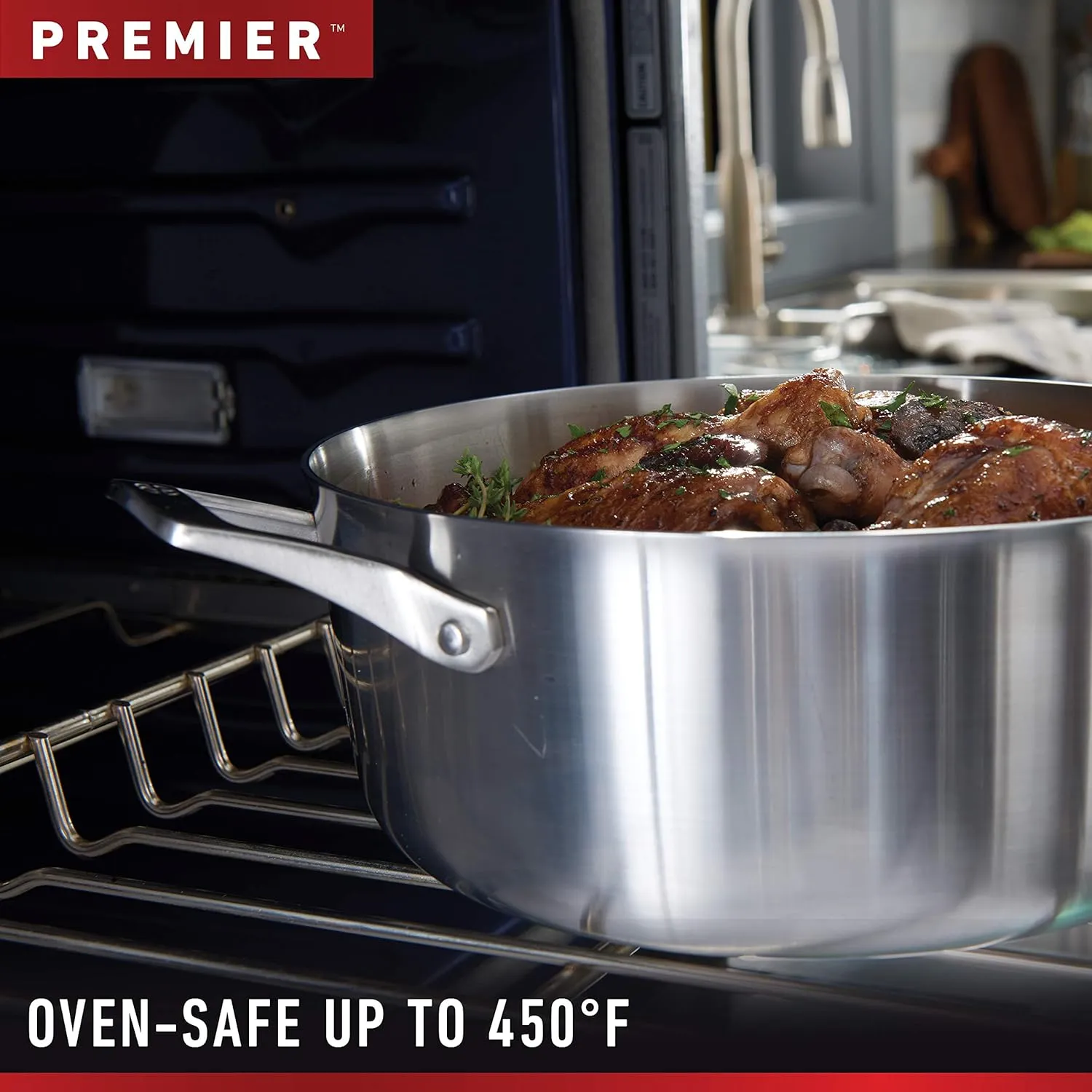 Calphalon Premier Stainless Steel 6-Quart Stock Pot with Lid, 3-Layer Metal Construction, Even Heating, Oven & Dishwasher Safe