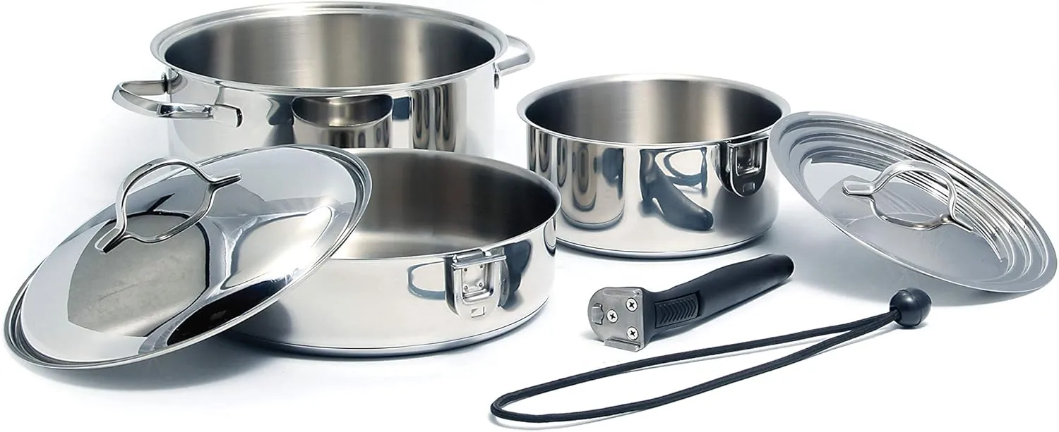 Camco Premium Nesting Cookware Set | Stainless-Steel | 7-Piece Set (43920)