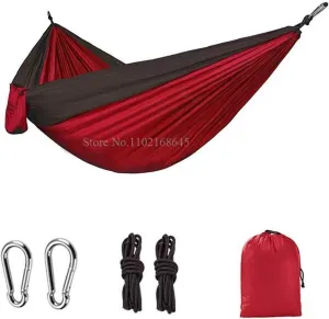 Camp Double Nylon Hammocks Camping Portable Parachute Hammock Outdoor Hiking Travel Backpacking Camping Gear Strong (Burgundy)
