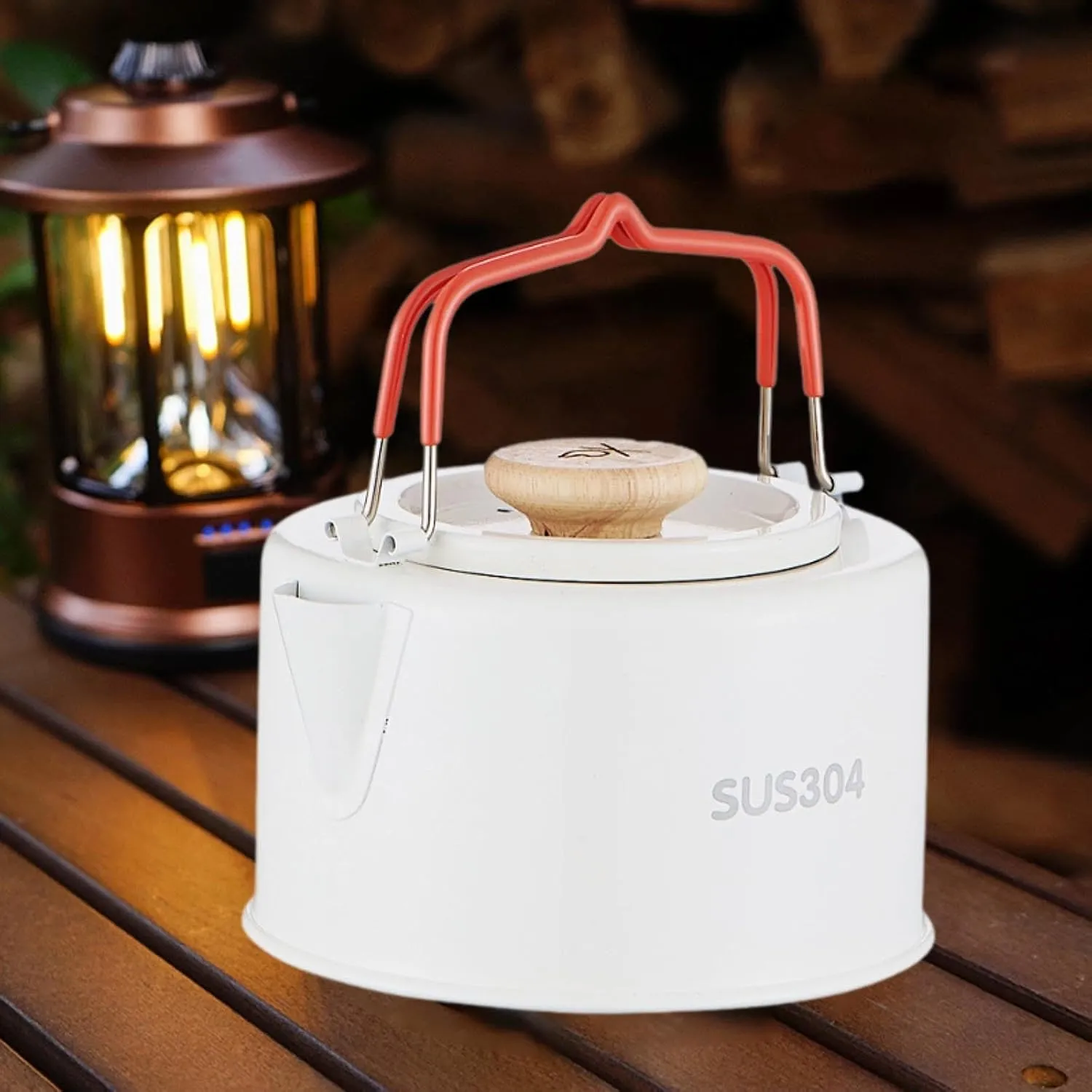 Camp Kettle Tea Kettle with Ergonomic Handle Cookware 1.1 L Teapot Tea Pot for Travel Climbing Campfire Backpacking Hiking, White