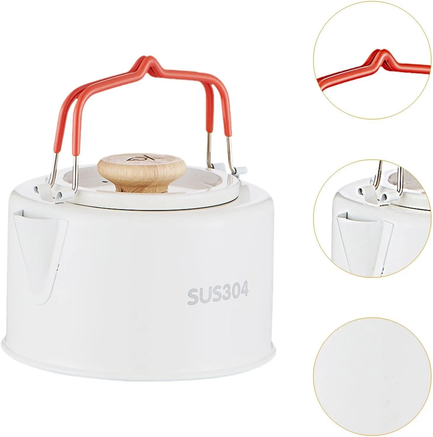 Camp Kettle Tea Kettle with Ergonomic Handle Cookware 1.1 L Teapot Tea Pot for Travel Climbing Campfire Backpacking Hiking, White