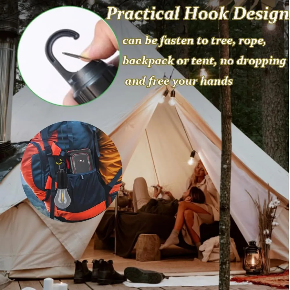 Camp Light Bulb, Solar Rechargeable Hooked Camping Light, 3 Lighting Modes Led Outdoor Emergency Light, Waterproof Tent Light with Hanging Hook, Suitable for Various Outdoor Scenes (Solar, 5)